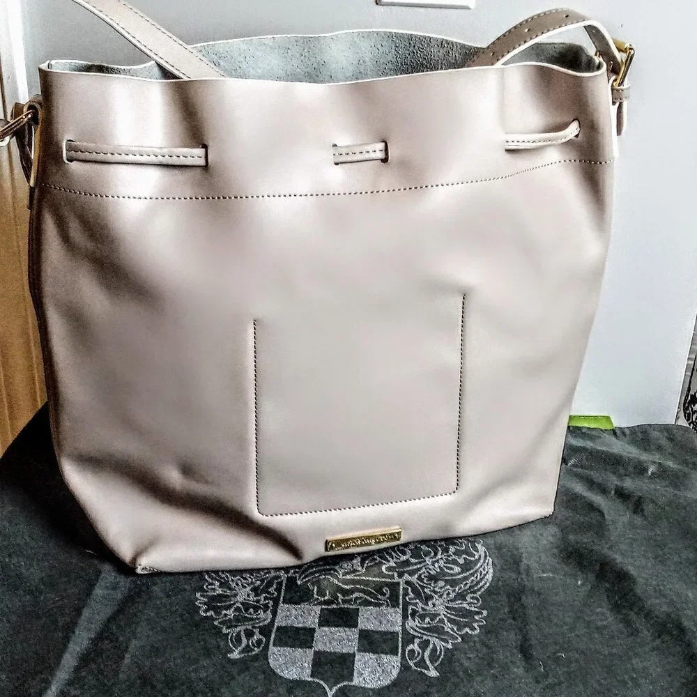 Vince Camuto Taupe Leather Bucket Bag